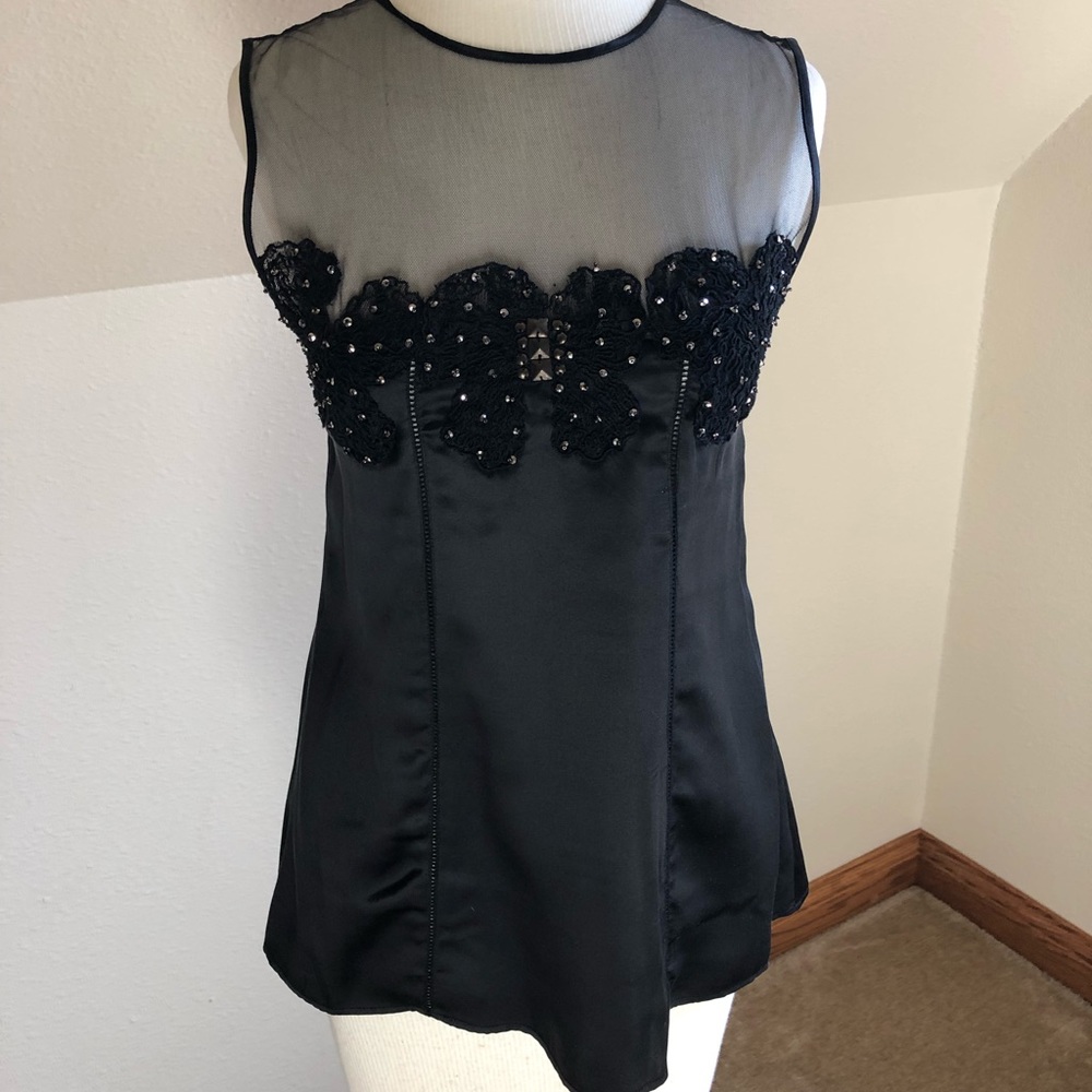 Black satin and sequin top
